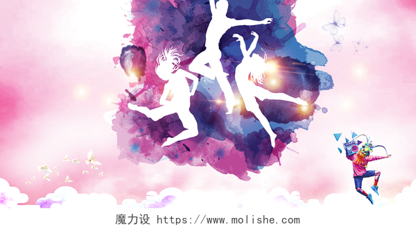 彩墨校园文化艺术节晚会舞蹈海报背景素材